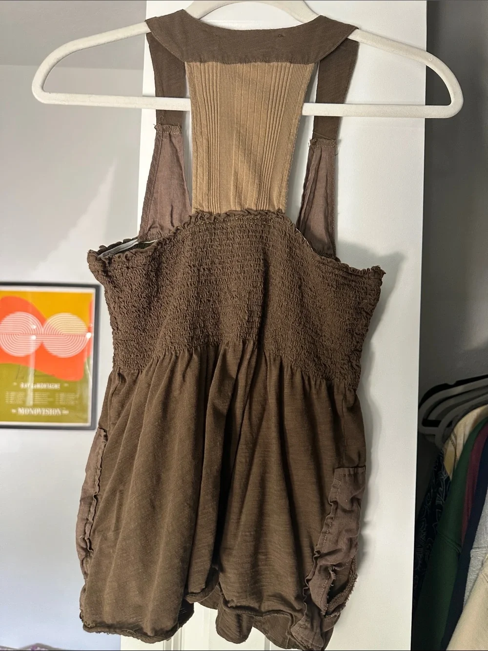 Free People Olive-Brown Smocked Pocket Tank